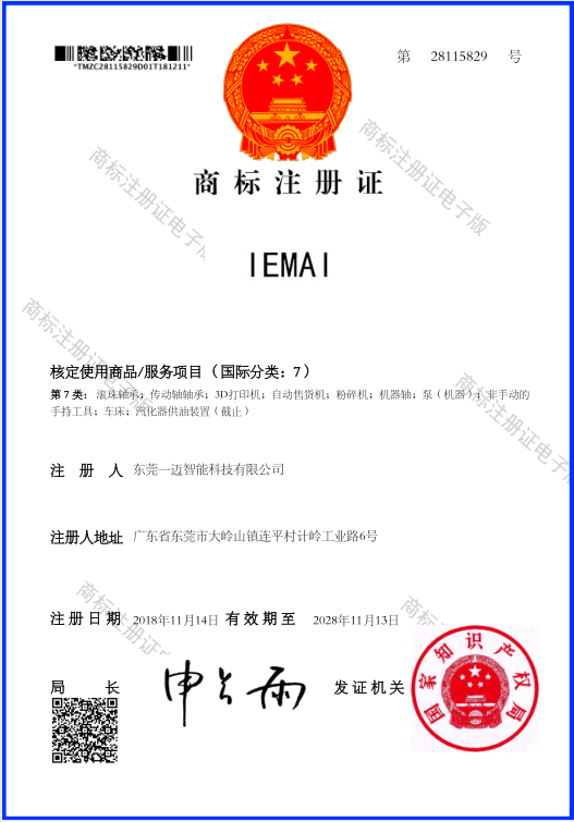 IEMAI英文国内商标注册证书